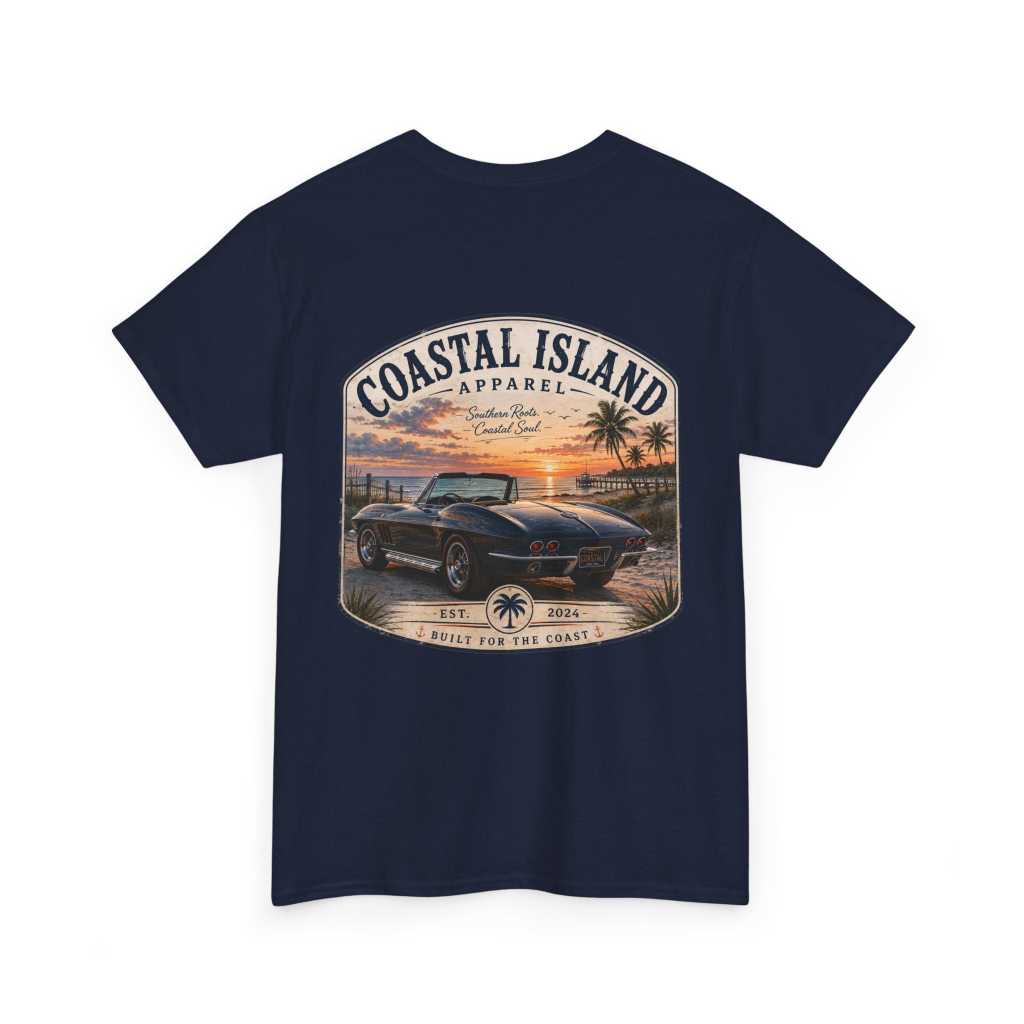 Coastal Island Vintage Car Sunset T-Shirt | Beach Palm Graphic Tee