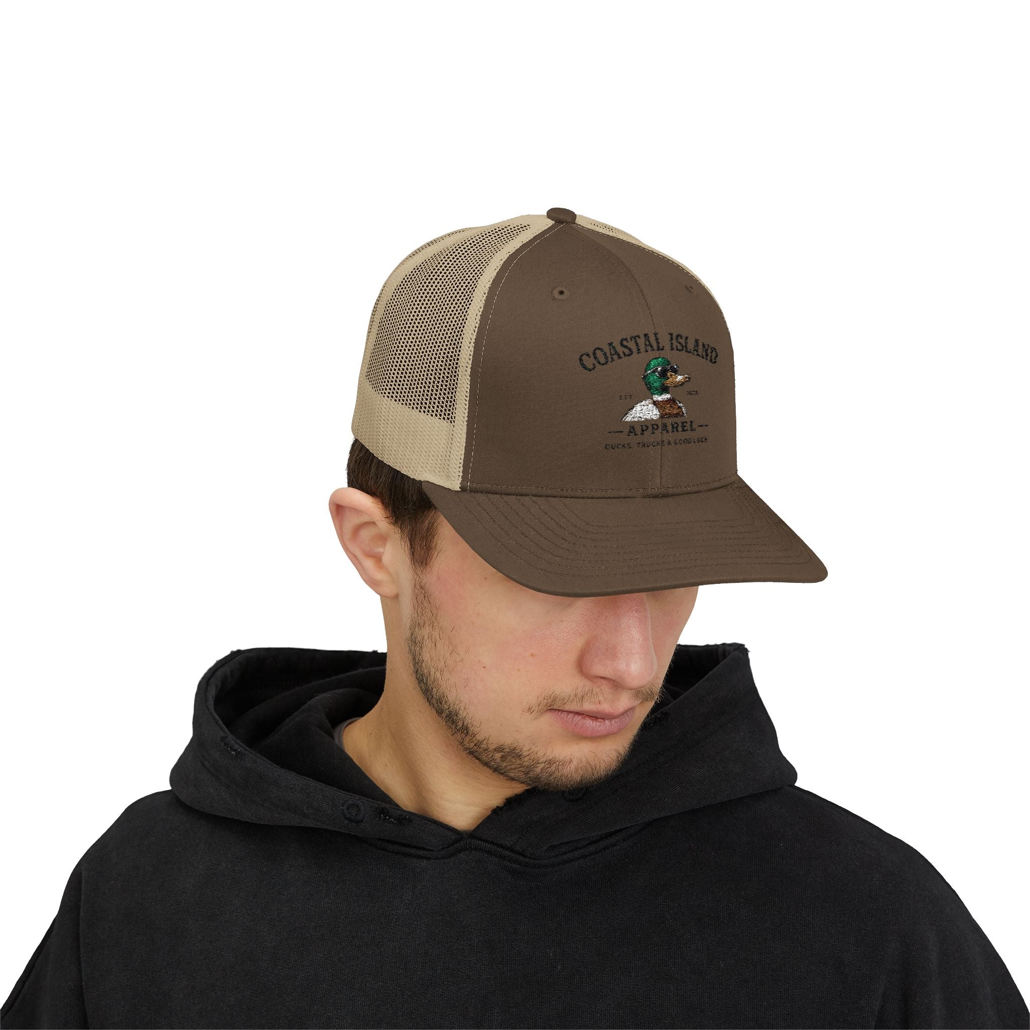 Coastal Island Trucker Cap — Vintage Duck Logo Snapback Hat