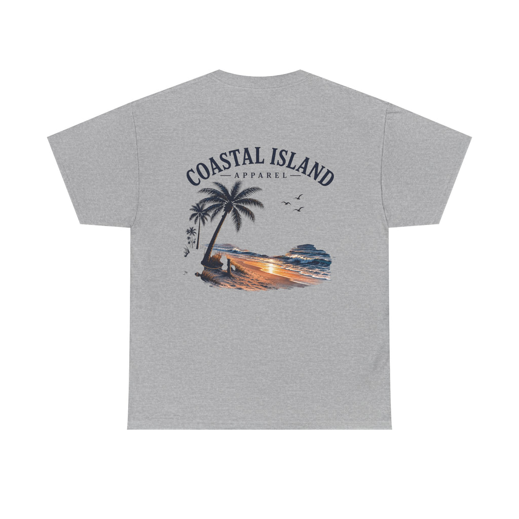 Coastal Island Sunset Beach T-Shirt | Palm Tree Ocean Graphic Tee