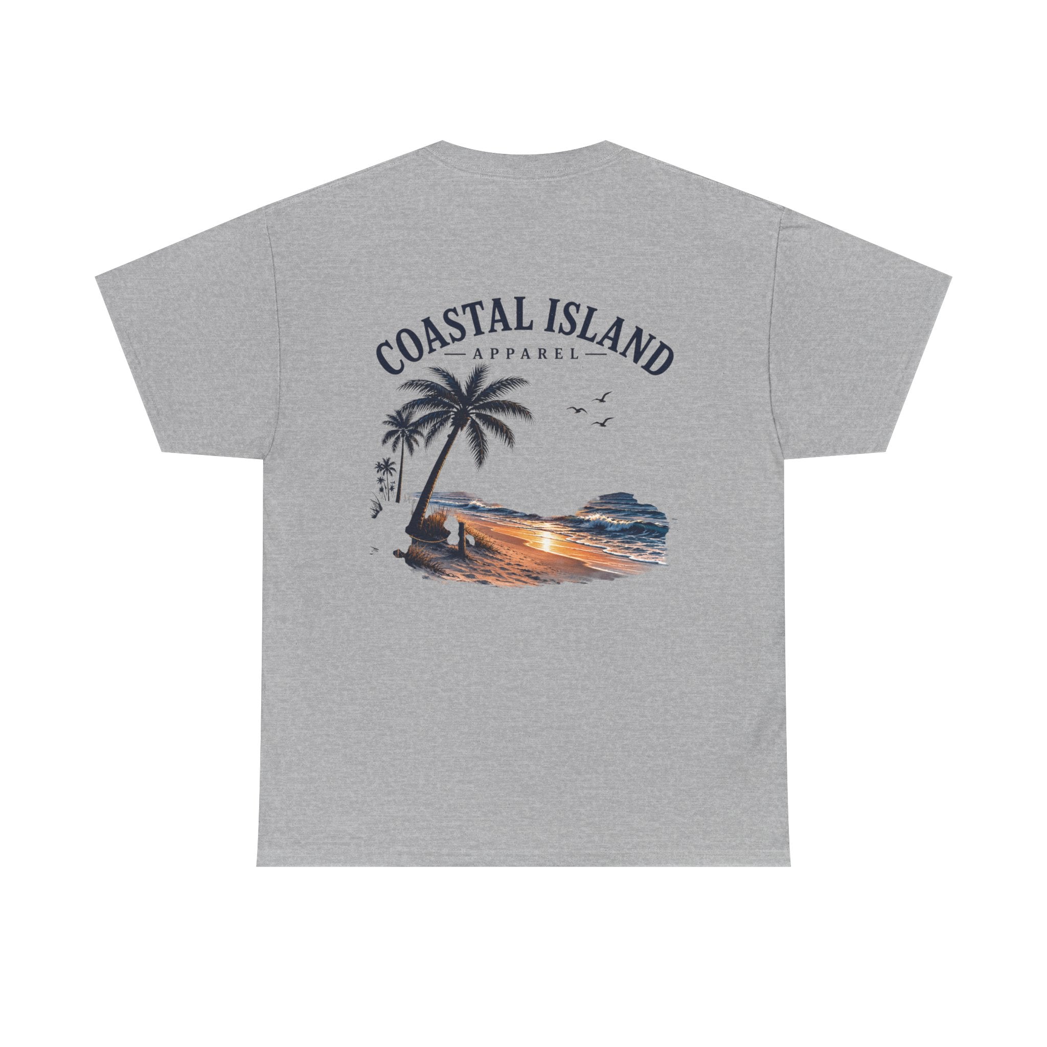 Coastal Island Sunset Beach T-Shirt | Palm Tree Ocean Graphic Tee