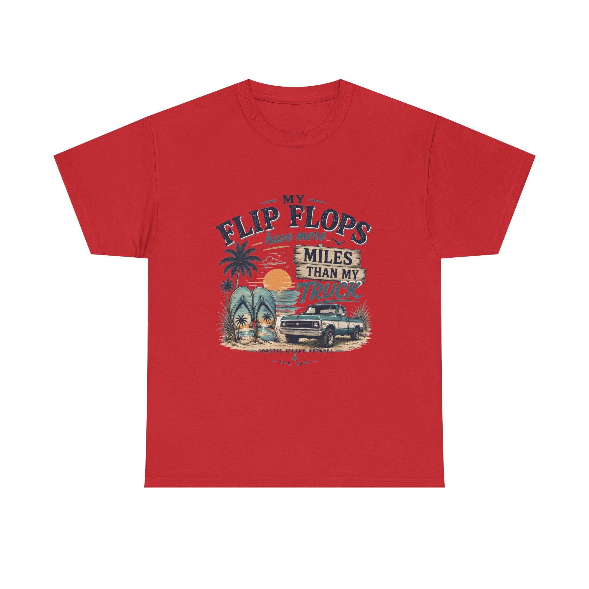 Flip Flops Have More Miles Than My Truck Graphic Tee — Beach Vintage Truck T-Shirt