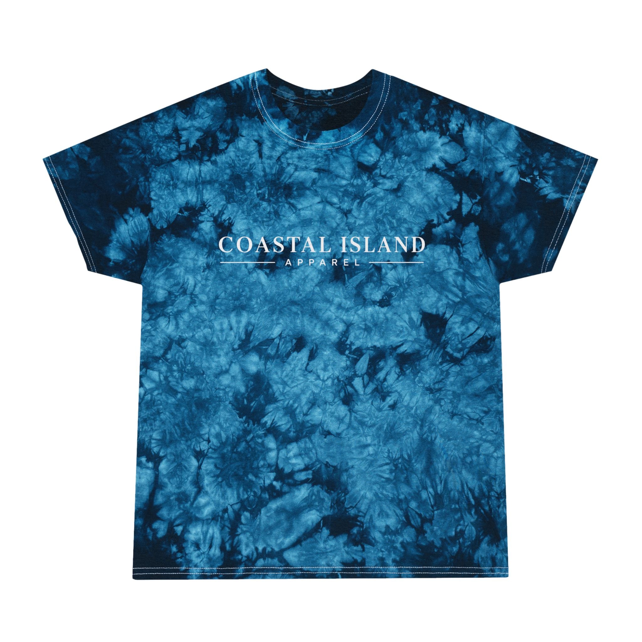 Coastal Island Crystal Tie-Dye Tee — Blue Marble Graphic T-Shirt