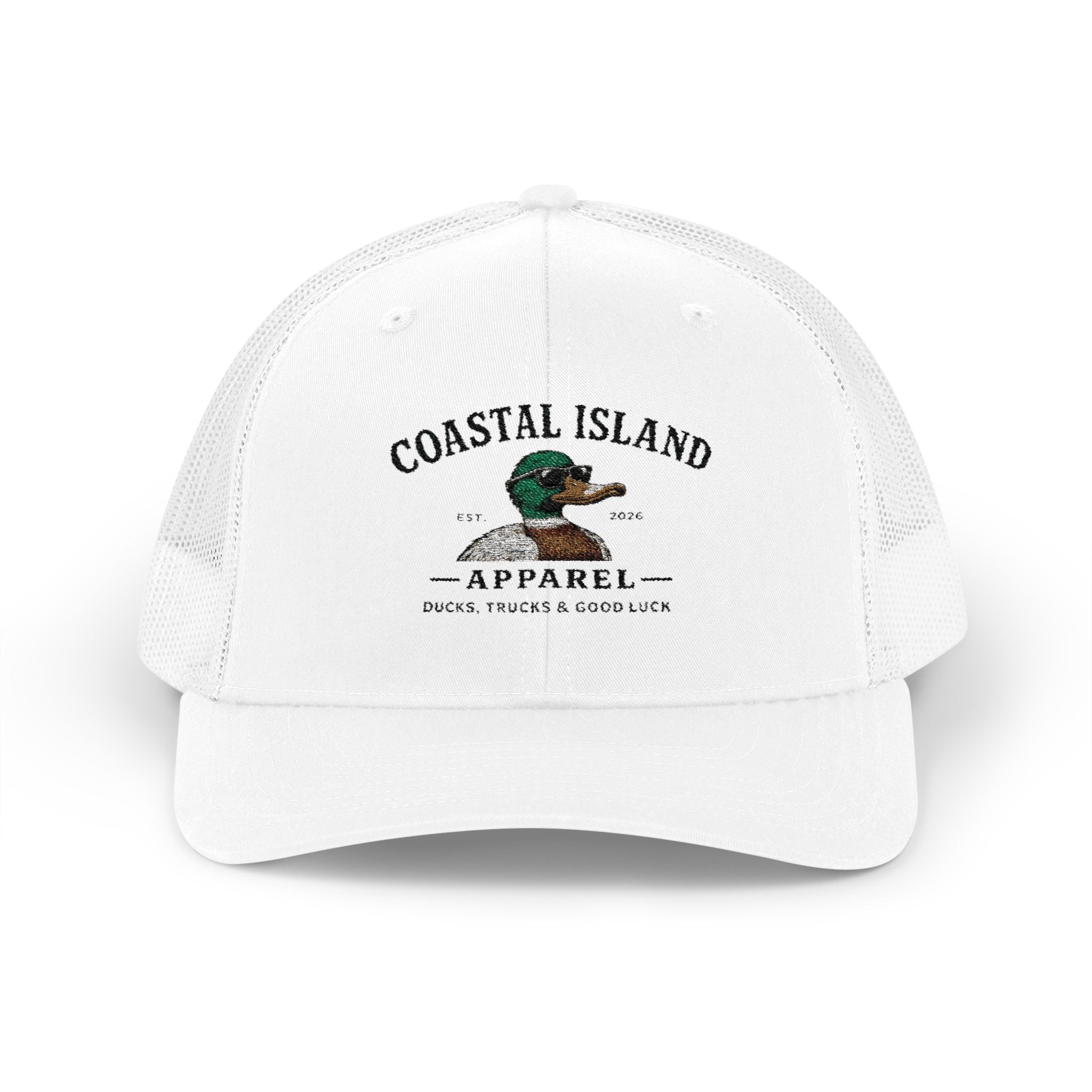 Coastal Island Trucker Cap — Vintage Duck Logo Snapback Hat
