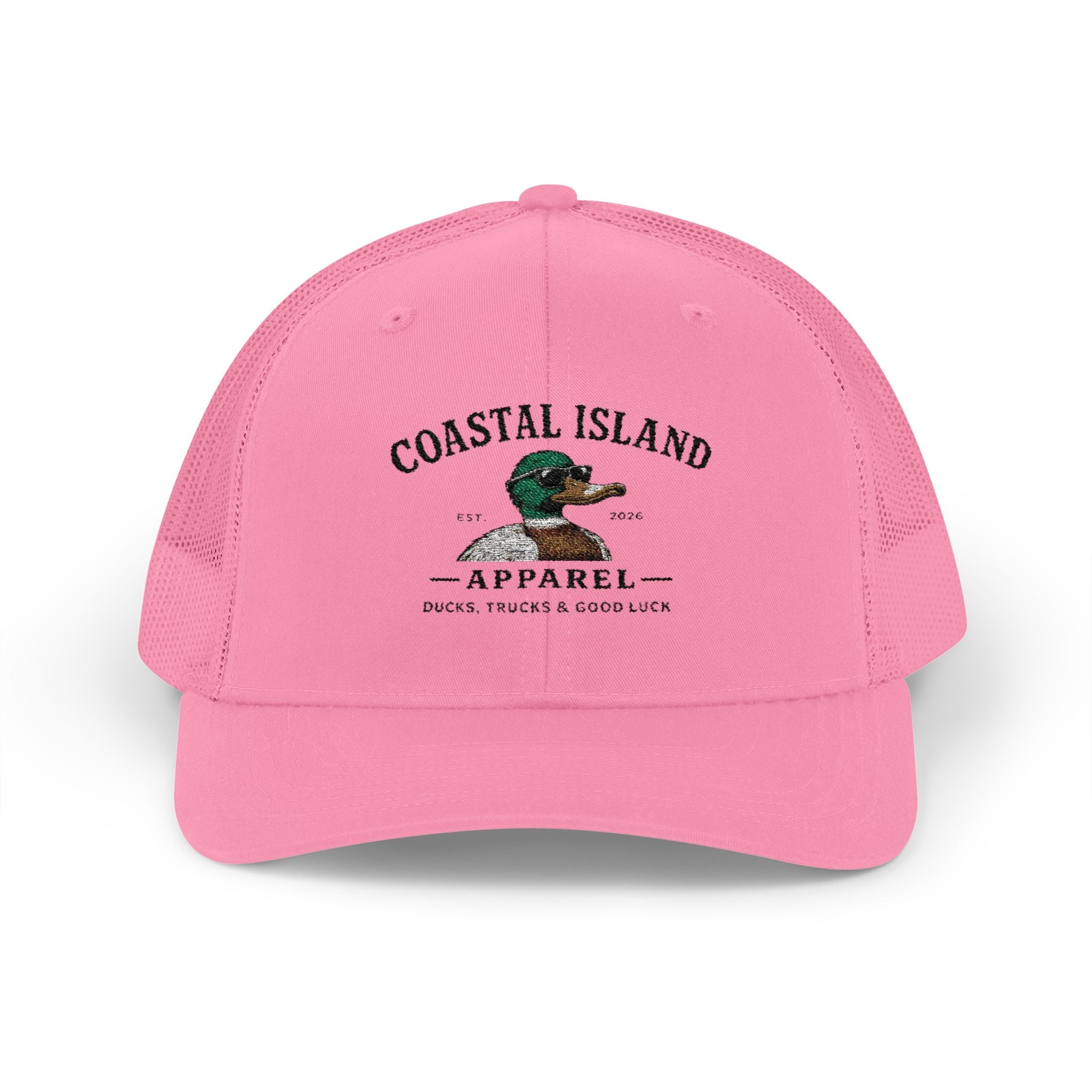 Coastal Island Trucker Cap — Vintage Duck Logo Snapback Hat