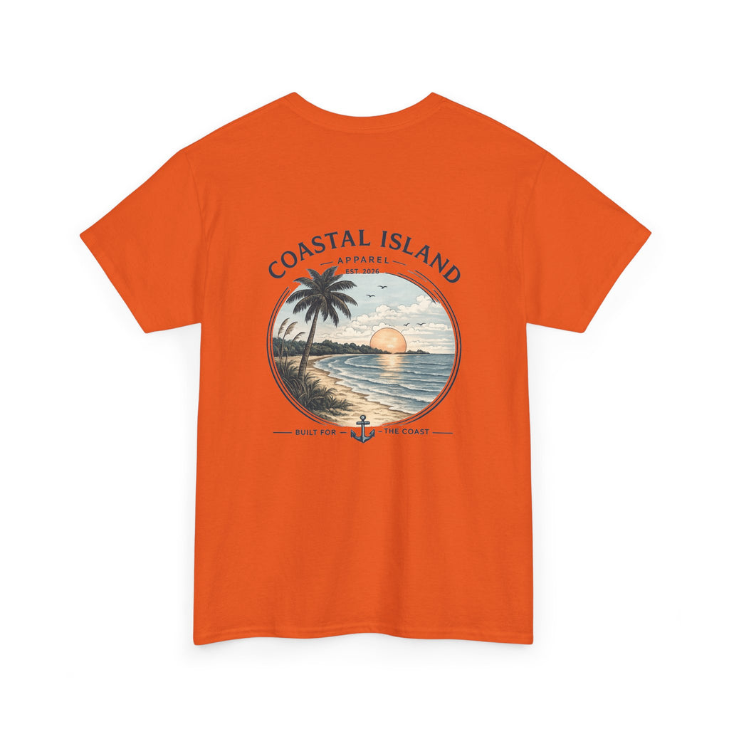 Coastal Island Sunset Tee — Beach Palm Tree Graphic T-Shirt