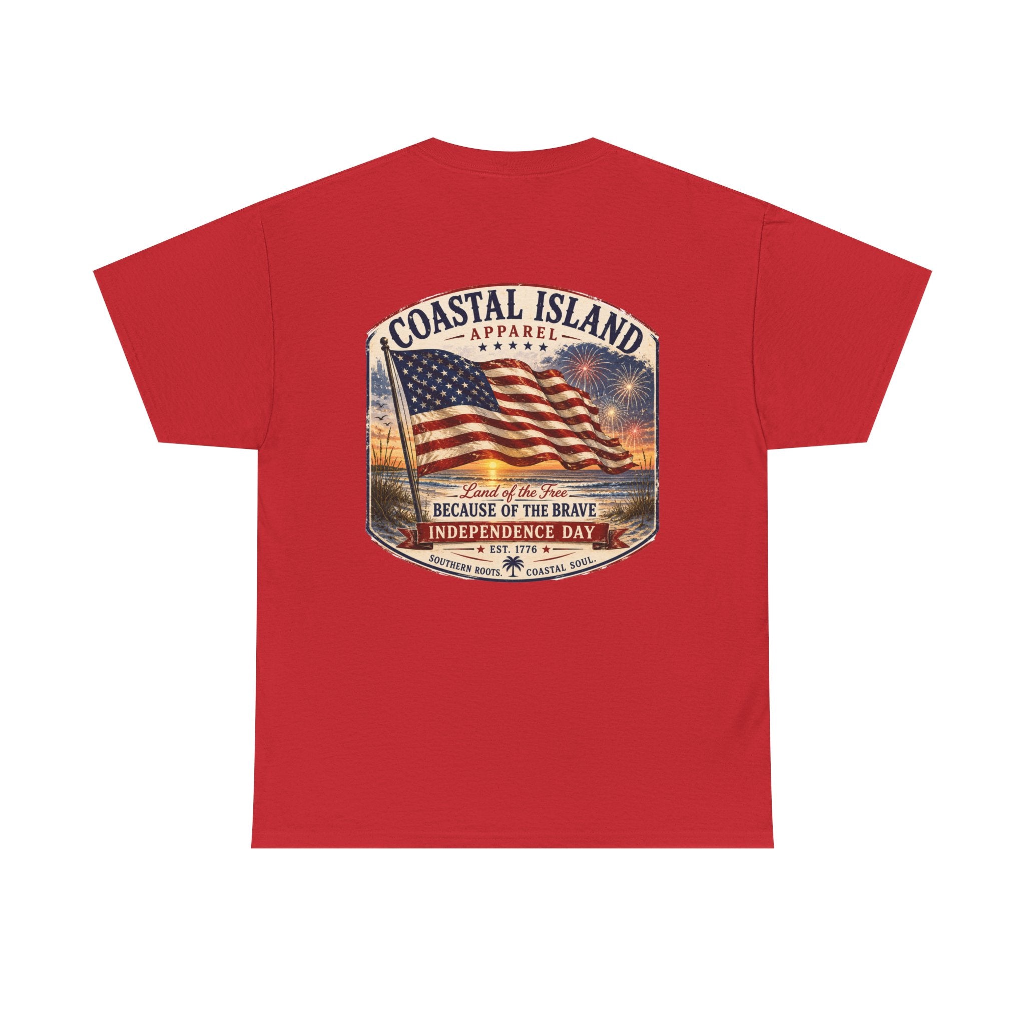 Coastal Island USA Flag Tee — "Because of the Brave" Independence Day T‑Shirt