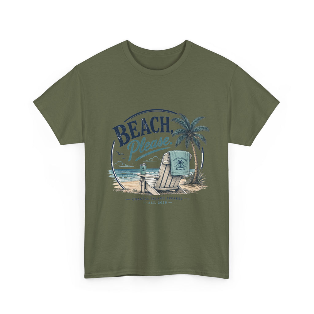 Beach Please T-Shirt — Vintage Palm Tree & Surfboard Summer Tee