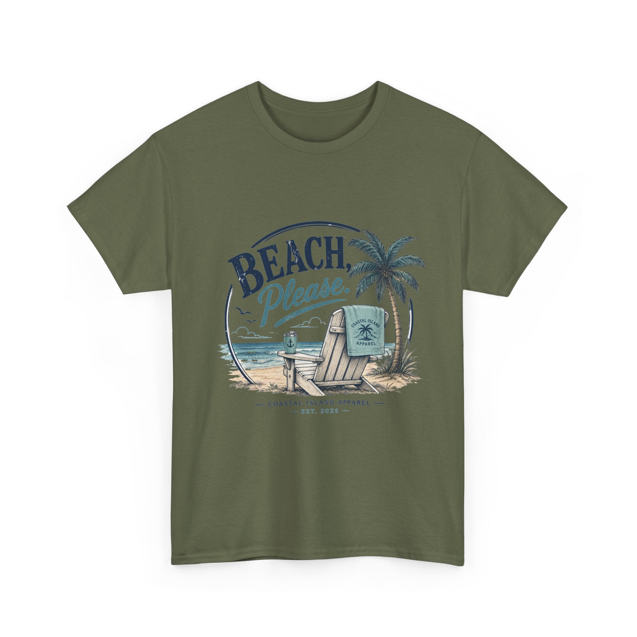 Beach Please T-Shirt — Vintage Palm Tree & Surfboard Summer Tee