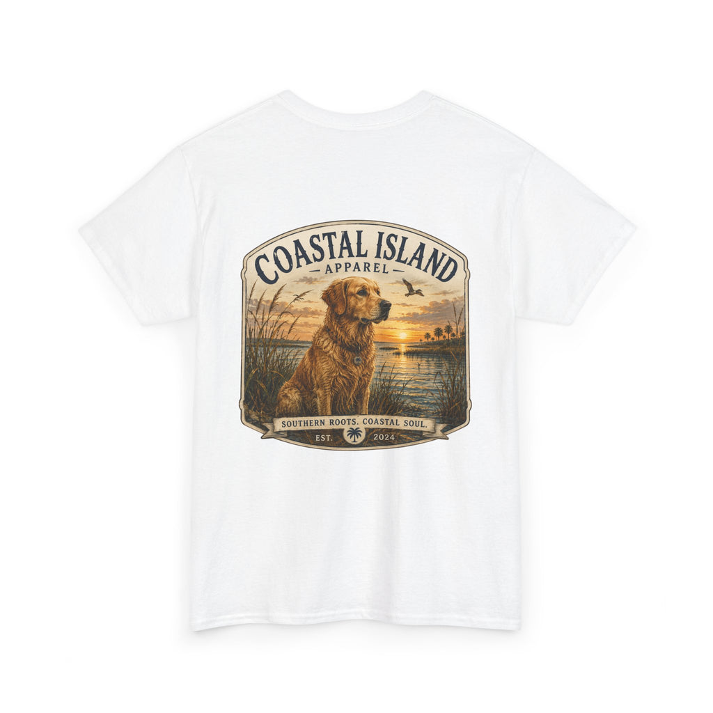 Coastal Island Retriever Logo Tee | Dog Sunset Beach Shirt