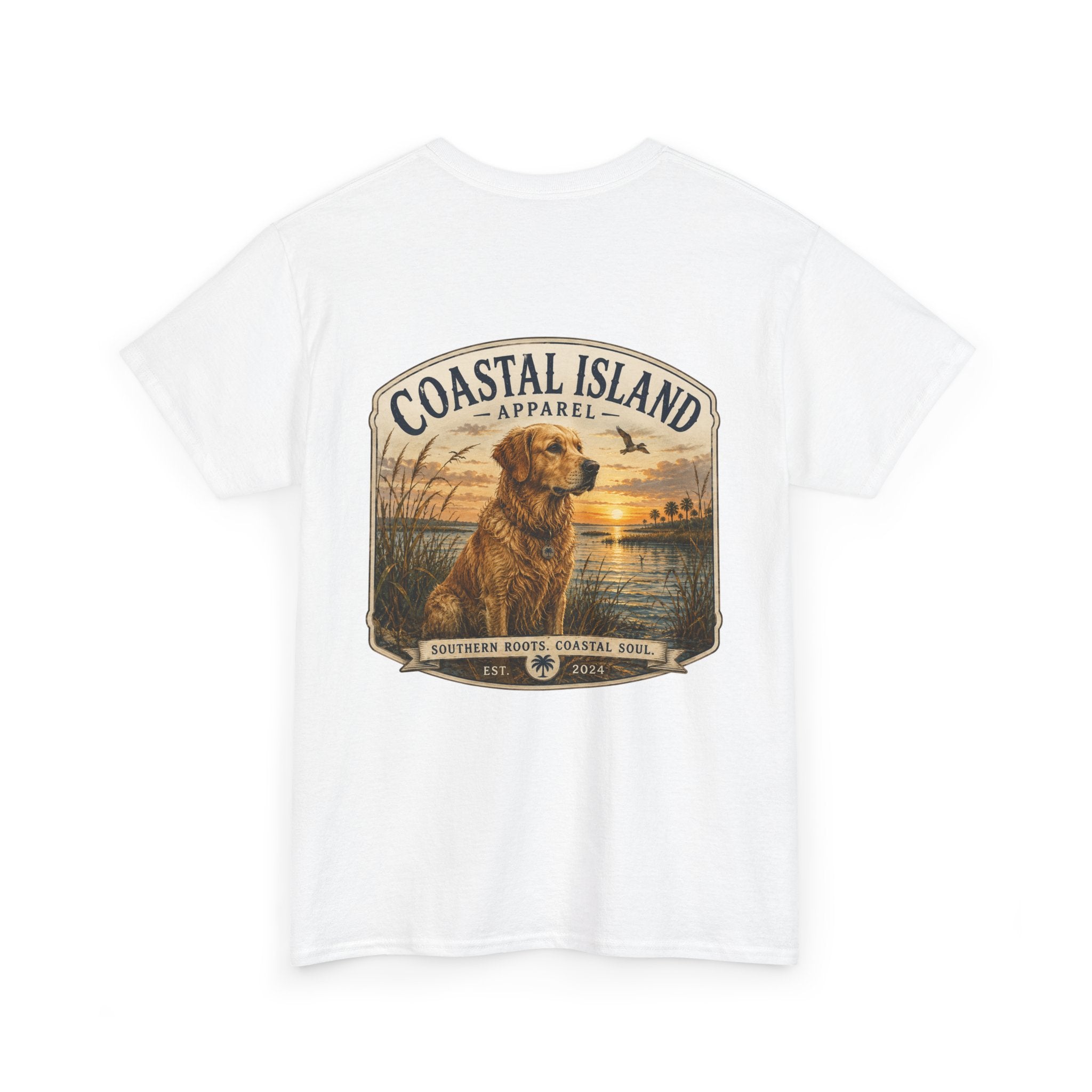 Coastal Island Retriever Logo Tee | Dog Sunset Beach Shirt