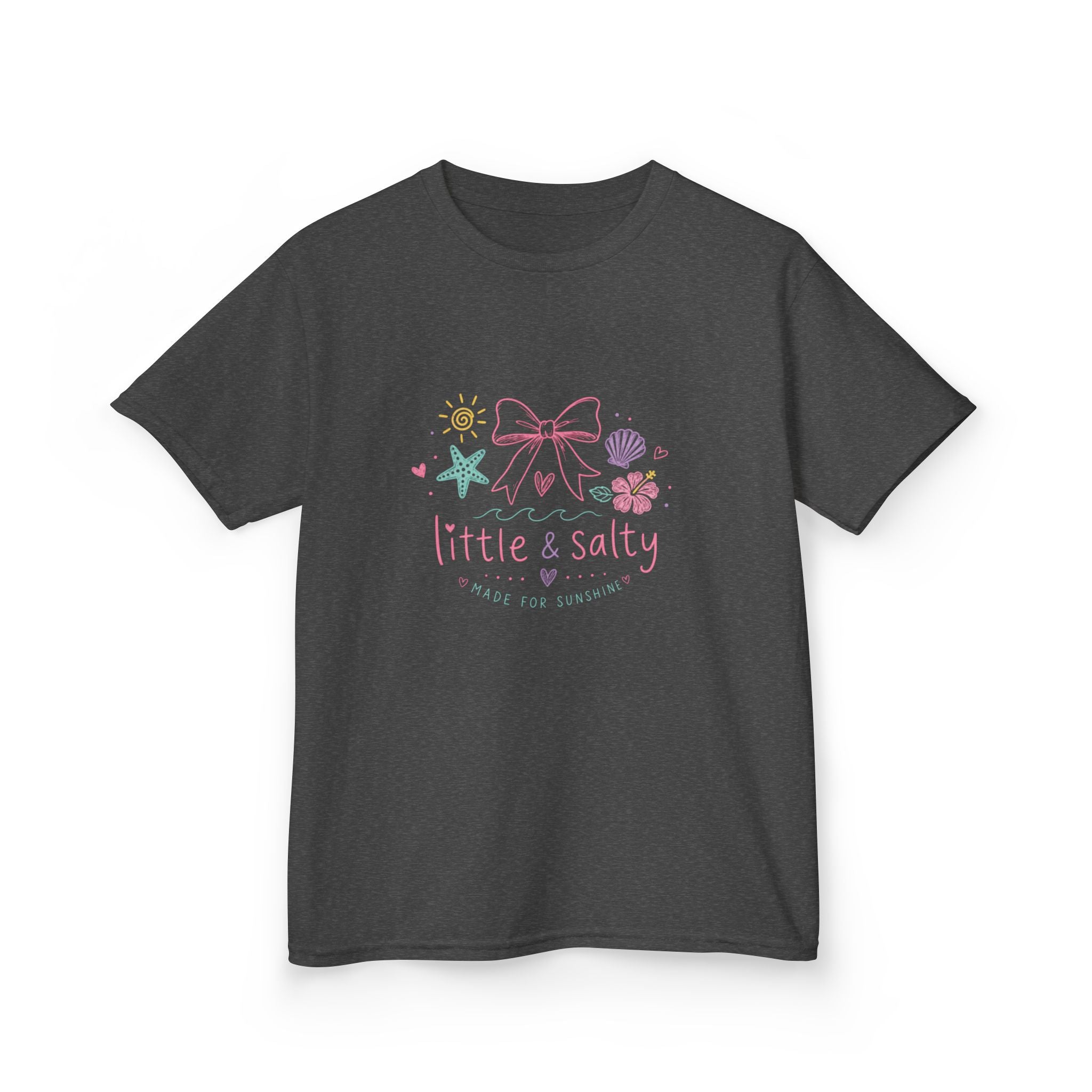 Girl's Tee — "Little & Salty" Pastel Seashells Graphic
