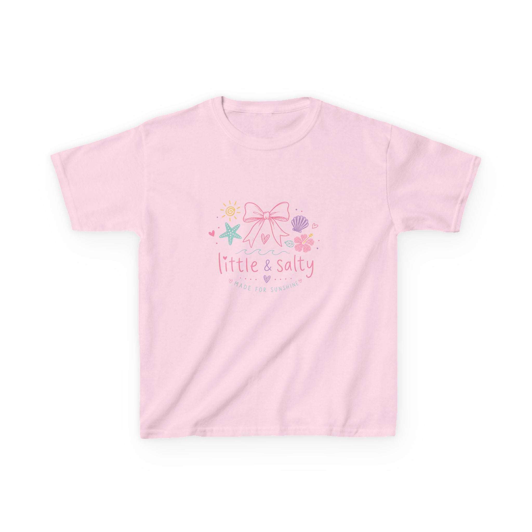 Girl's Tee — "Little & Salty" Pastel Seashells Graphic