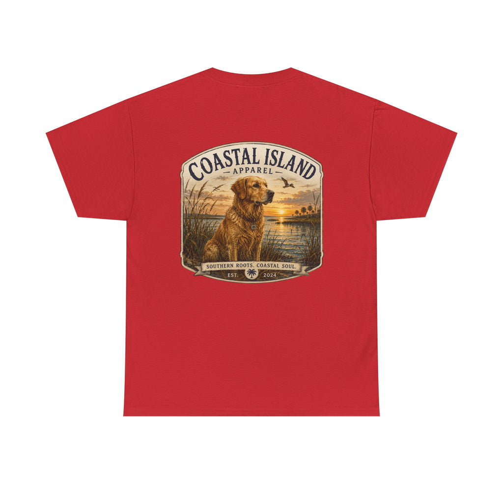 Coastal Island Retriever Logo Tee | Dog Sunset Beach Shirt