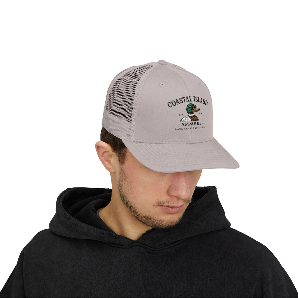 Coastal Island Trucker Cap — Vintage Duck Logo Snapback Hat