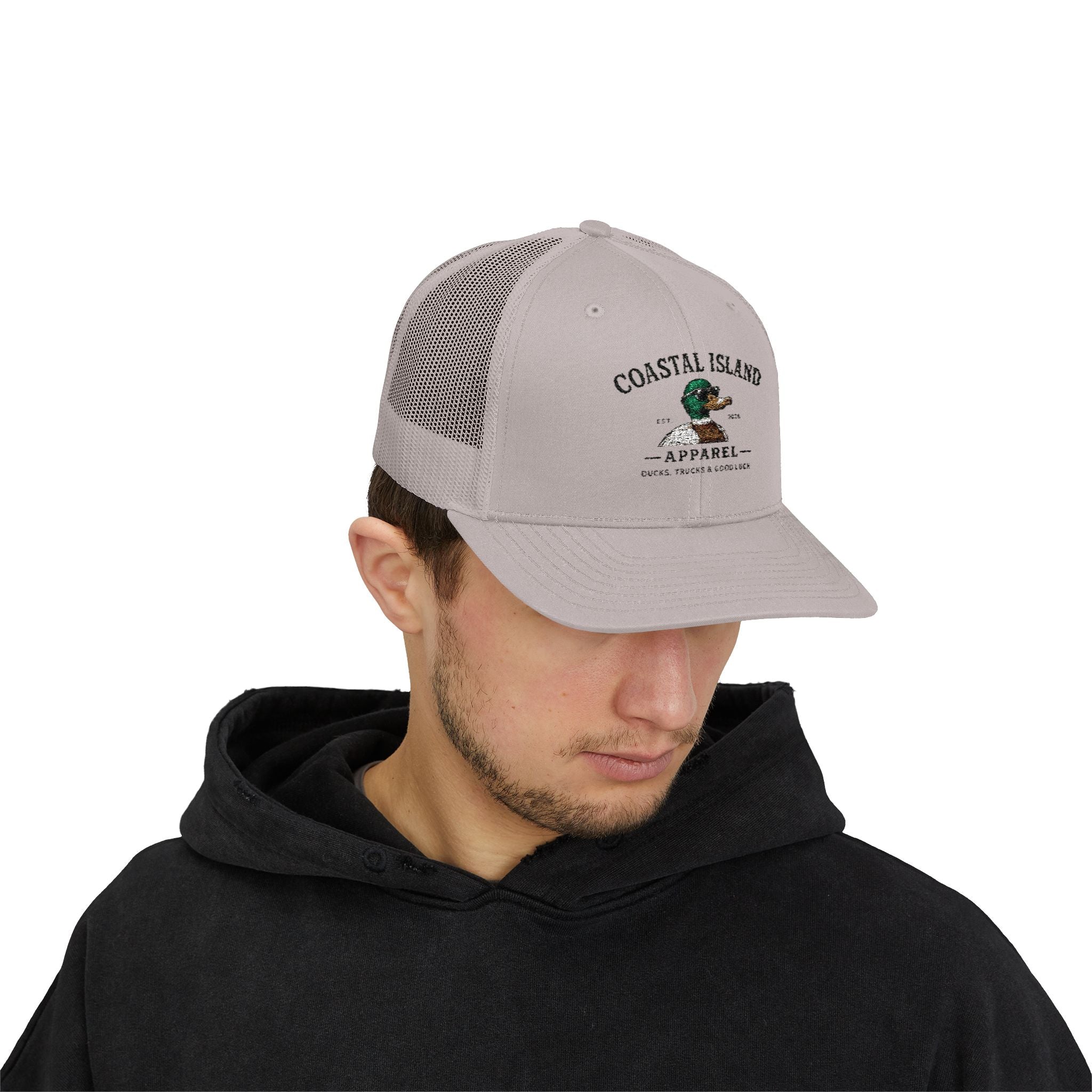 Coastal Island Trucker Cap — Vintage Duck Logo Snapback Hat