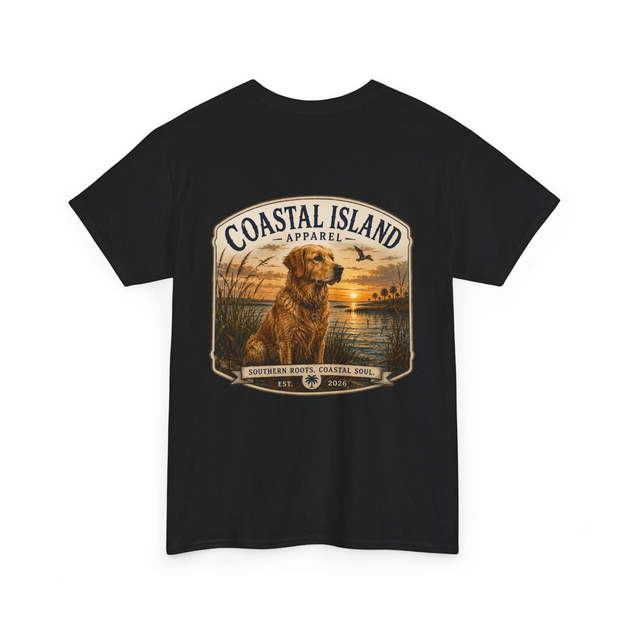 Coastal Island Retriever Logo Tee | Dog Sunset Beach Shirt