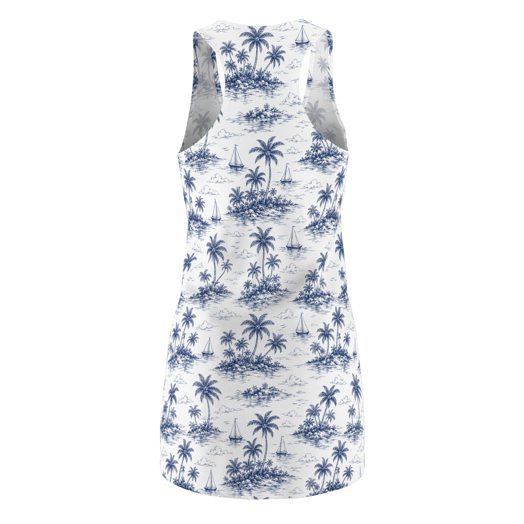 Tropical Palm Racerback Dress — Blue Island Print Sun Dress