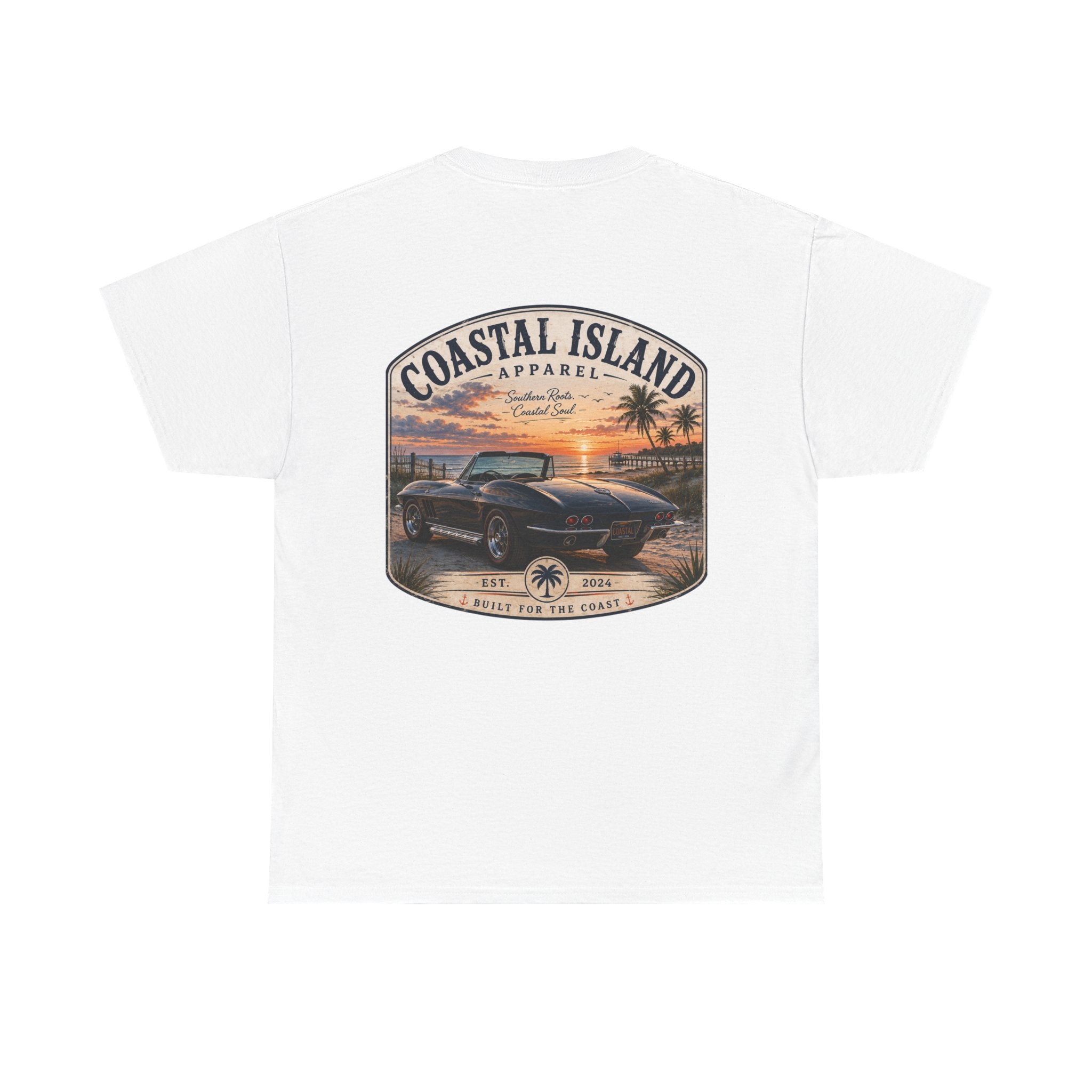 Coastal Island Vintage Car Sunset T-Shirt | Beach Palm Graphic Tee