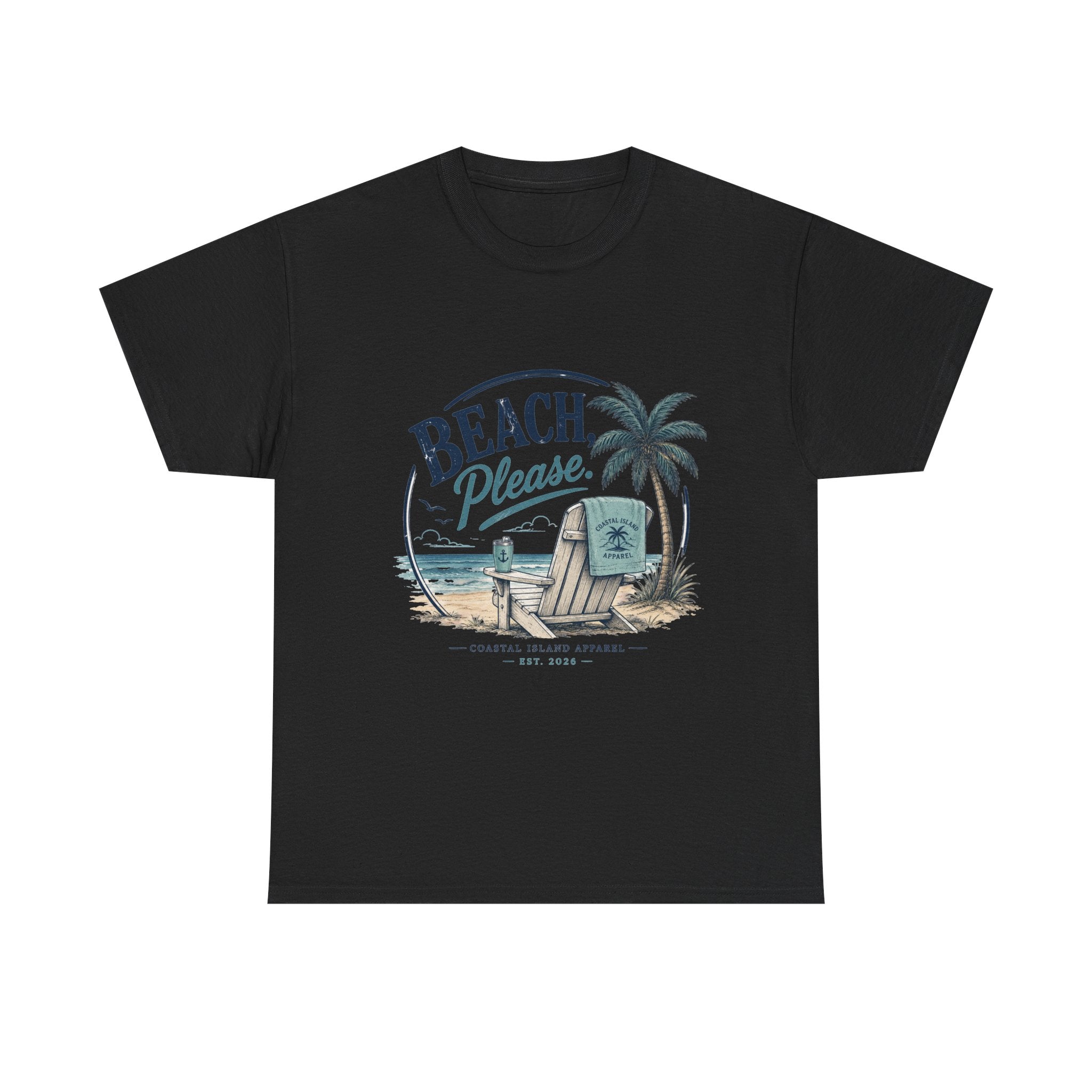 Beach Please T-Shirt — Vintage Palm Tree & Surfboard Summer Tee