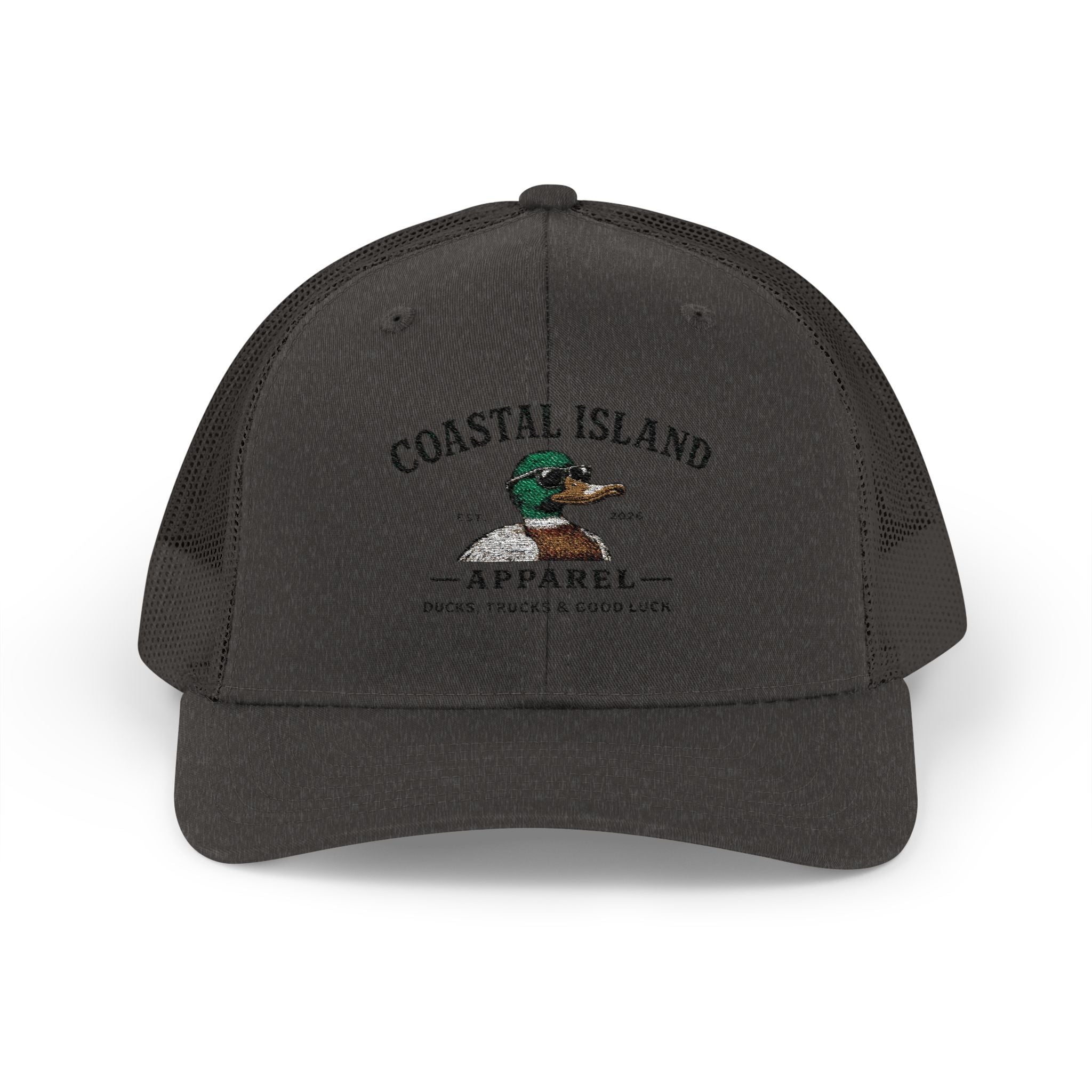 Coastal Island Trucker Cap — Vintage Duck Logo Snapback Hat