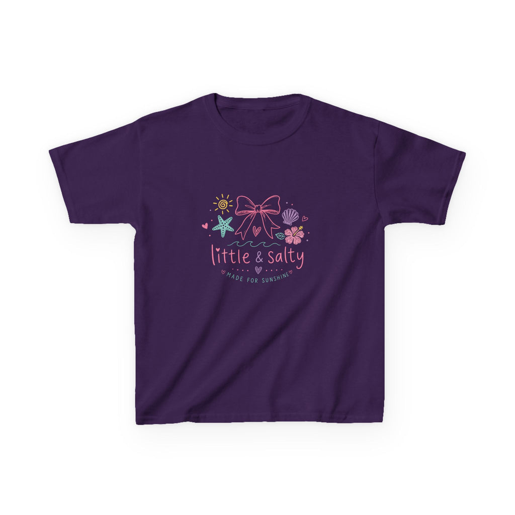Girl's Tee — "Little & Salty" Pastel Seashells Graphic