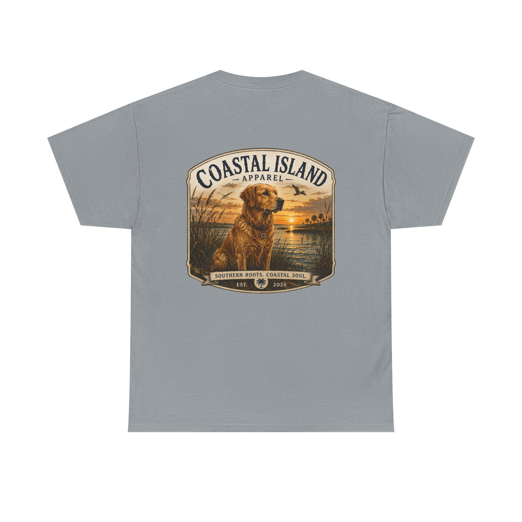Coastal Island Retriever Logo Tee | Dog Sunset Beach Shirt