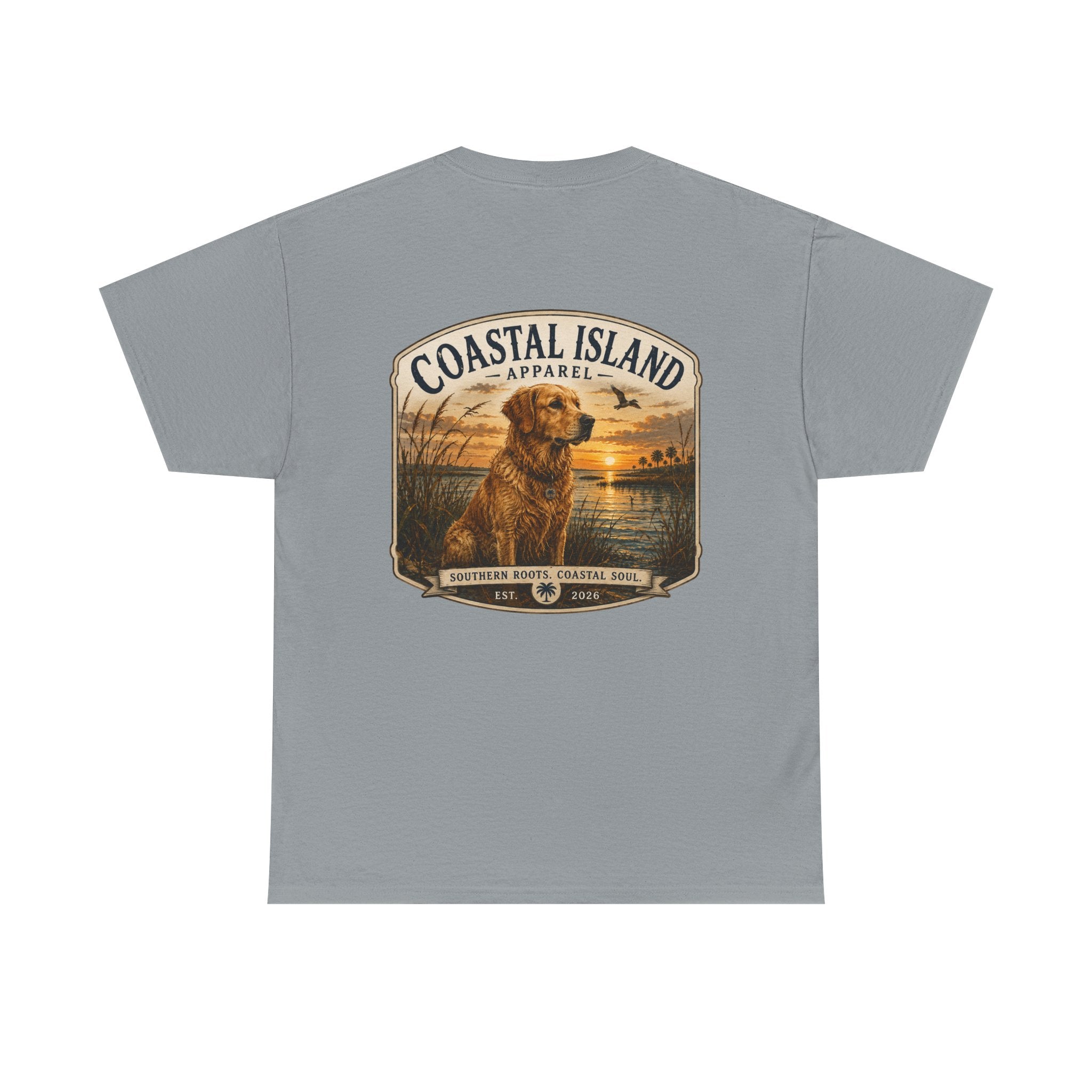 Coastal Island Retriever Logo Tee | Dog Sunset Beach Shirt