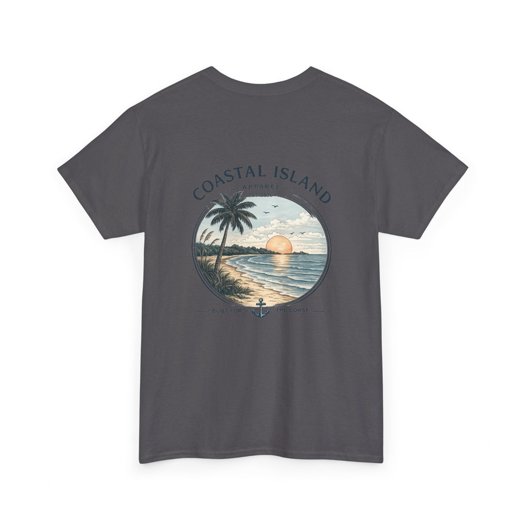 Coastal Island Sunset Tee — Beach Palm Tree Graphic T-Shirt
