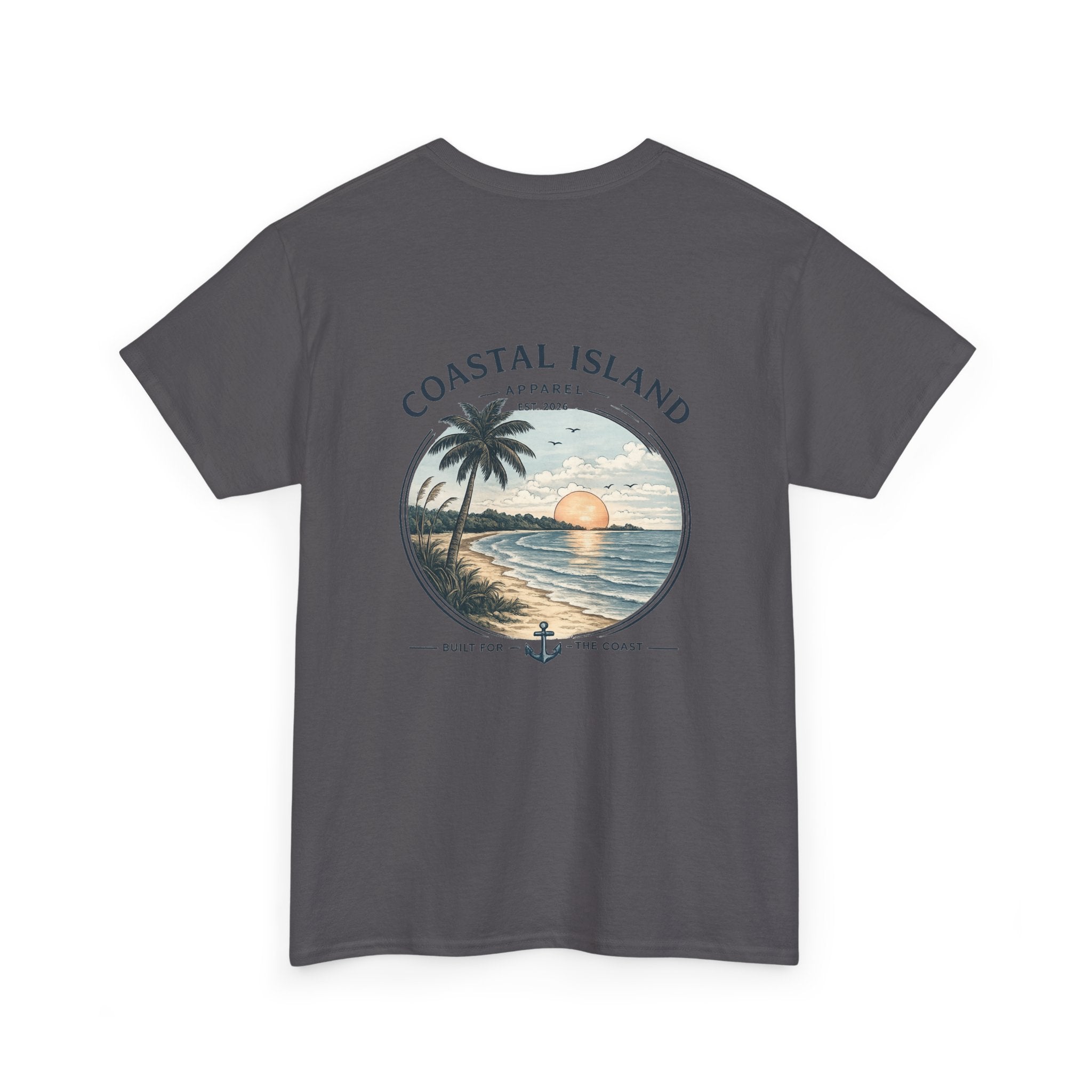 Coastal Island Sunset Tee — Beach Palm Tree Graphic T-Shirt