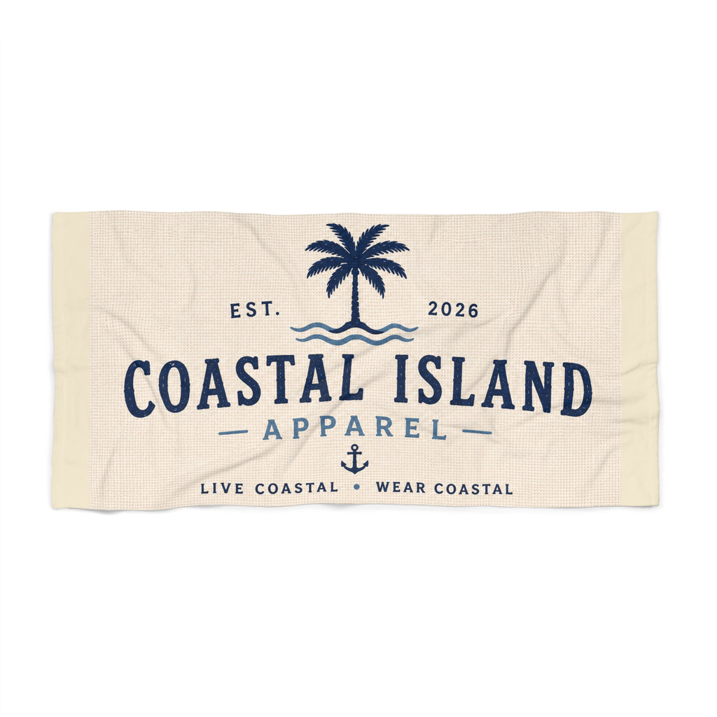 Coastal Island Apparel Beach Towel — Palm Tree Nautical Logo