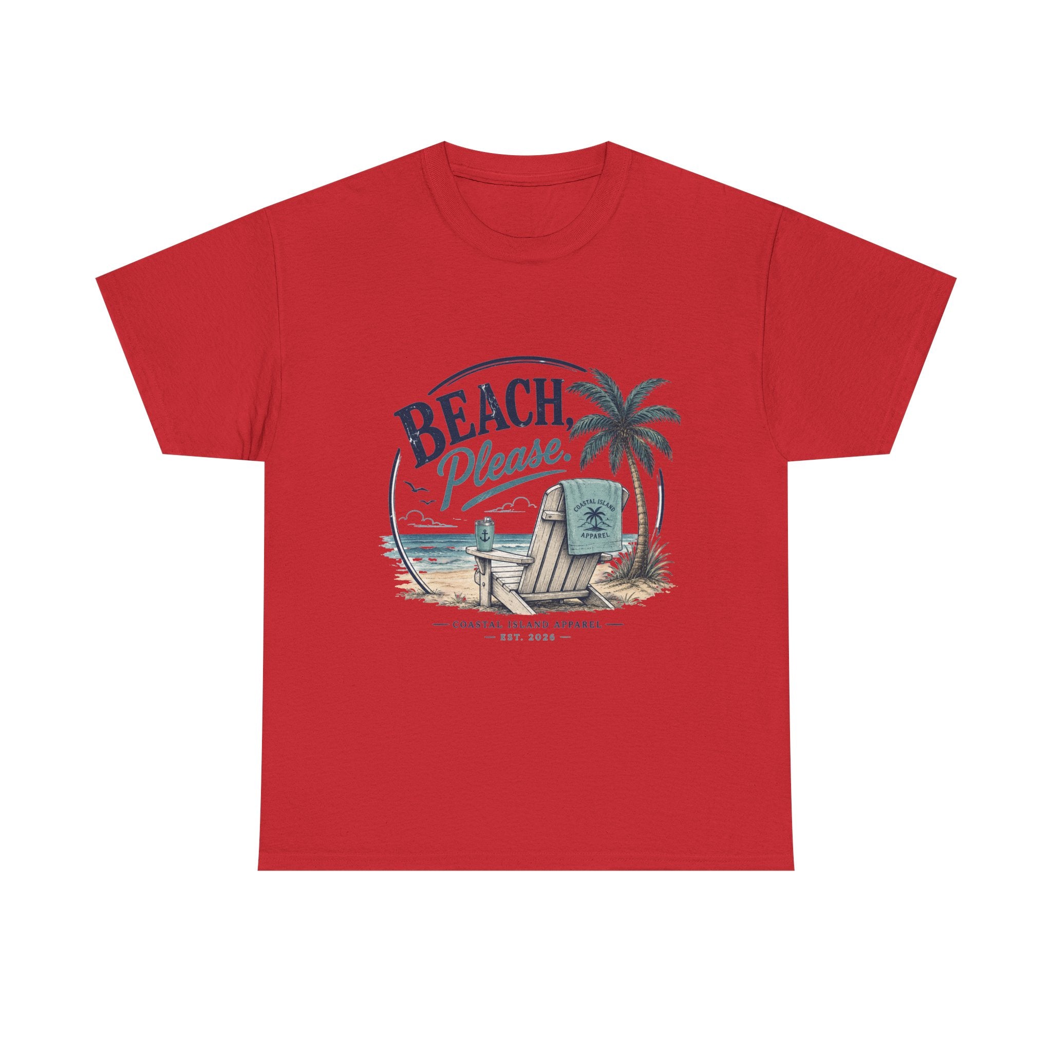 Beach Please T-Shirt — Vintage Palm Tree & Surfboard Summer Tee