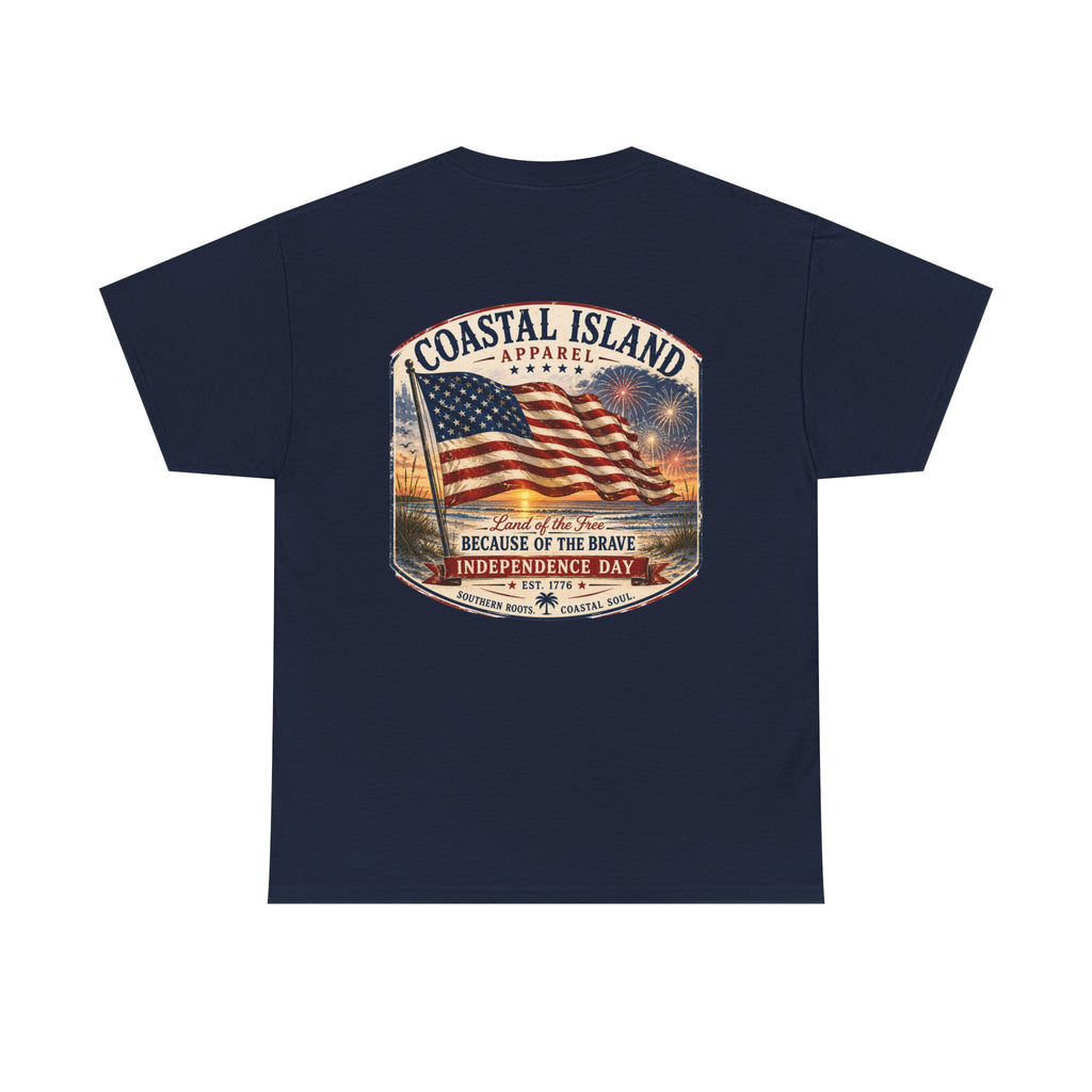 Coastal Island USA Flag Tee — "Because of the Brave" Independence Day T‑Shirt