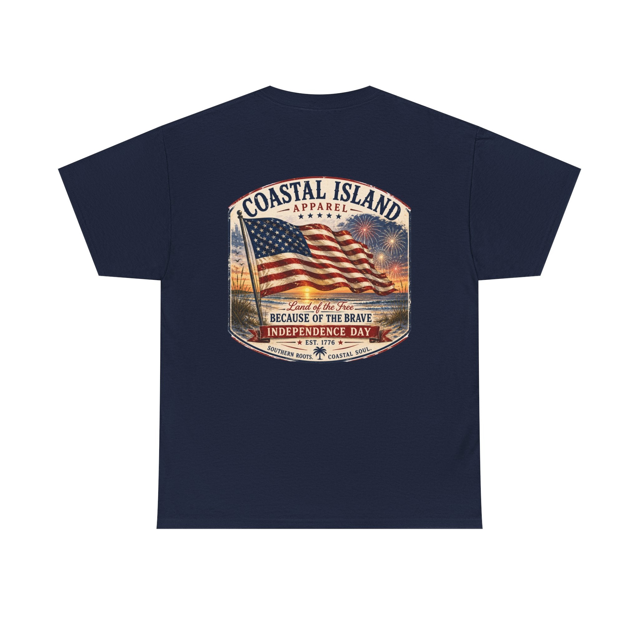 Coastal Island USA Flag Tee — "Because of the Brave" Independence Day T‑Shirt