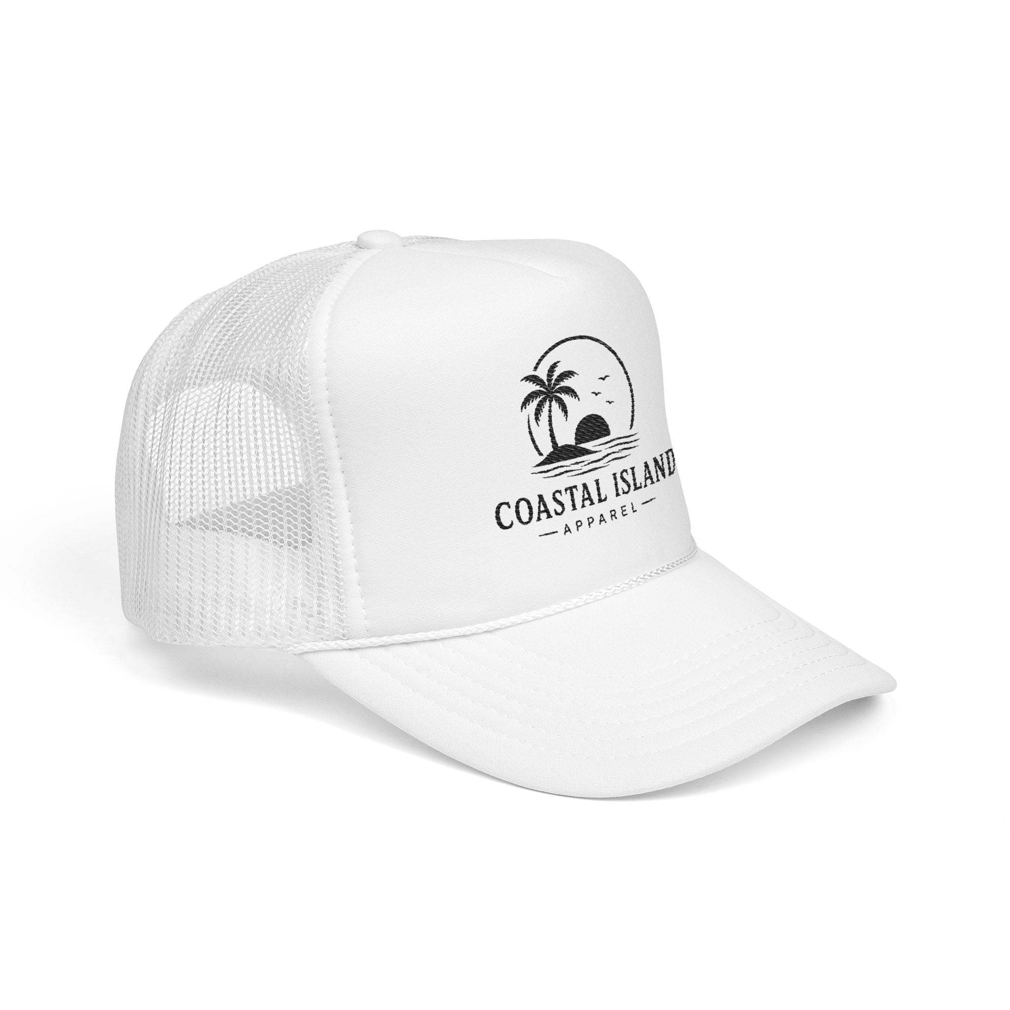 Coastal Island palm sunset Foam Trucker Hat | beach logo cap